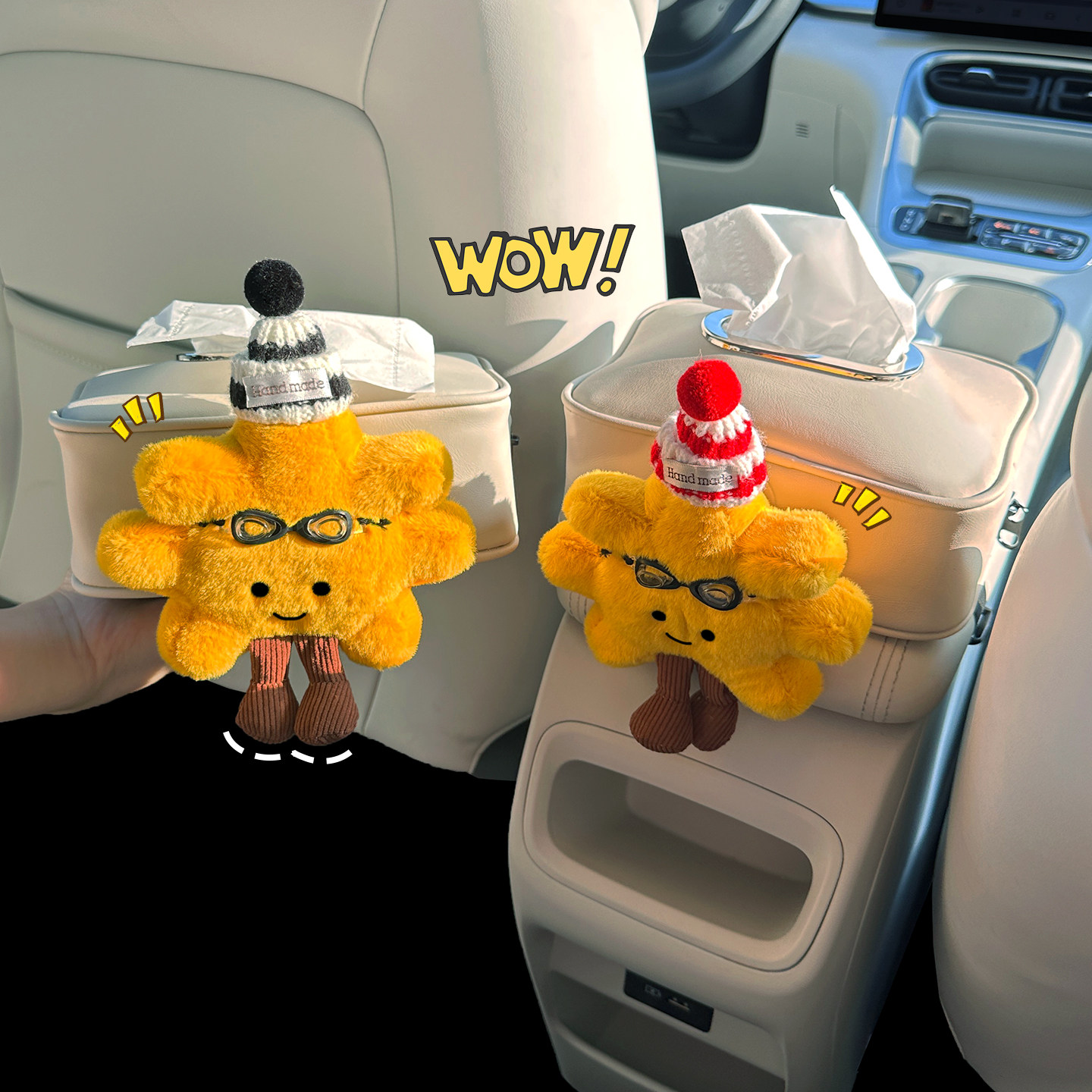 可爱太阳花星愿车载纸巾盒纸抽盒扶手箱车内汽车用挂式女生抽纸盒