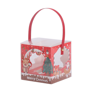 手提透明圣诞节烘焙包装盒纸杯蛋糕盒平安夜苹果盒儿童礼物盒卡通