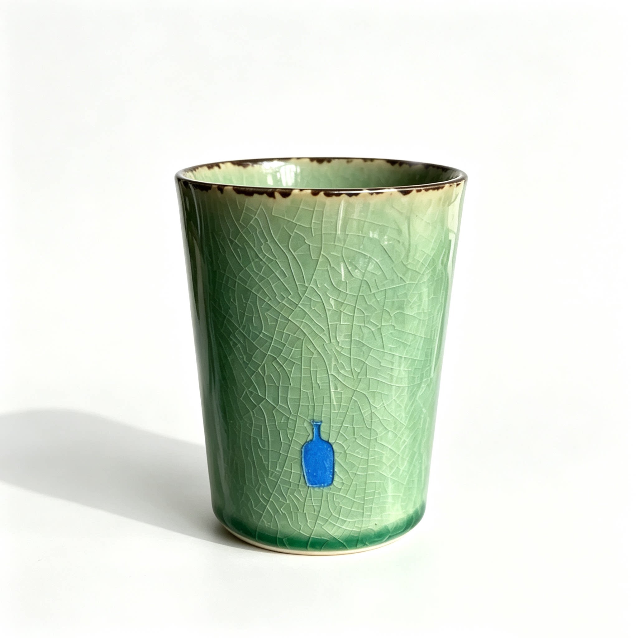 蓝瓶子手工复古陶瓷绿裂纹咖啡杯