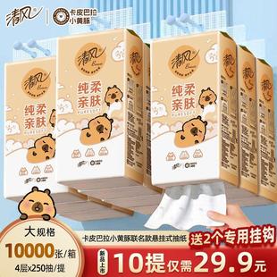 清风挂抽10提卡皮巴拉抽纸整箱悬挂式 提卫生纸 抽纸4层加厚250抽