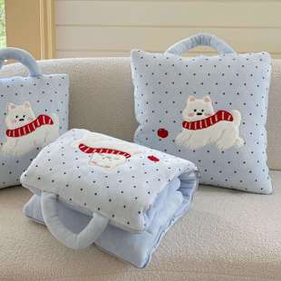 德国加厚牛奶绒狗抱枕被子两用办公室客厅手提午休毯折叠学生靠垫