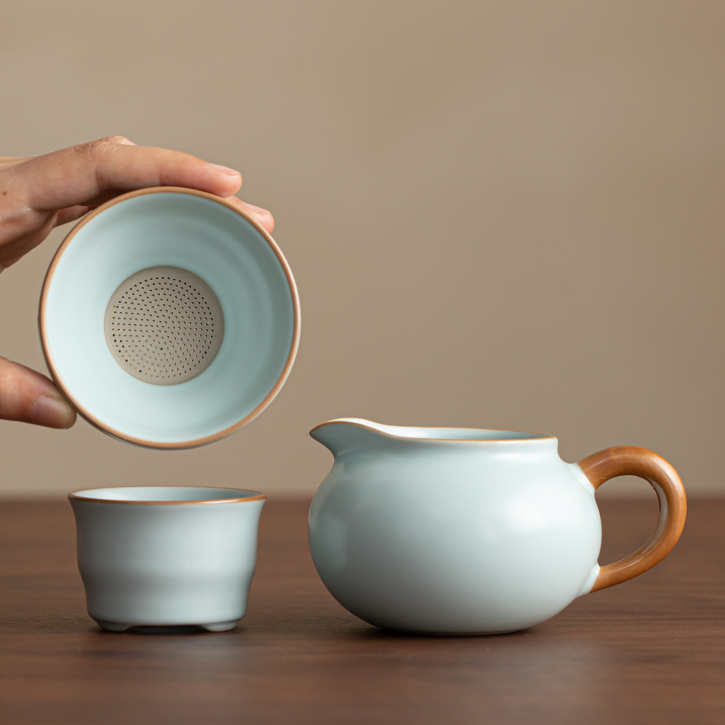 汝窑公道杯茶漏套装过滤网