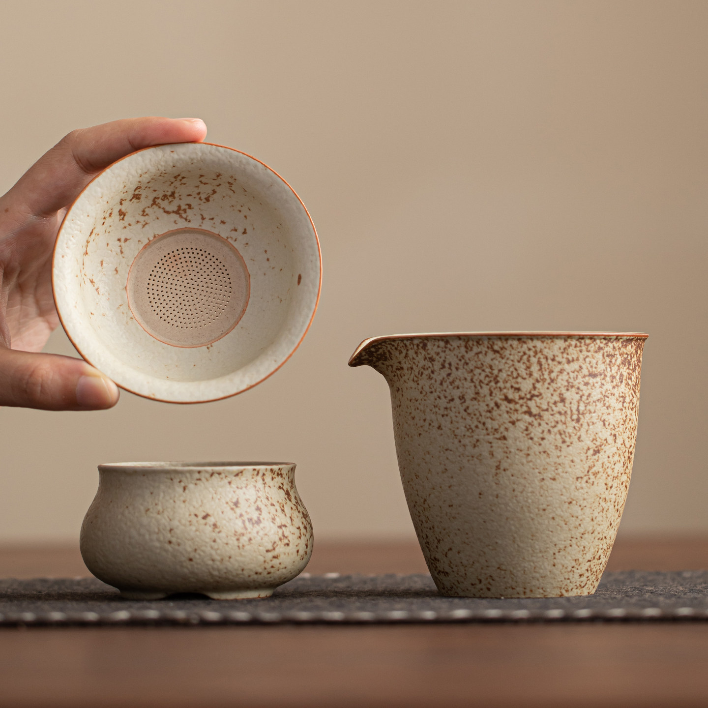 火石红公道杯匀杯单茶海分茶器茶漏一体办公家用陶瓷功夫茶具公杯