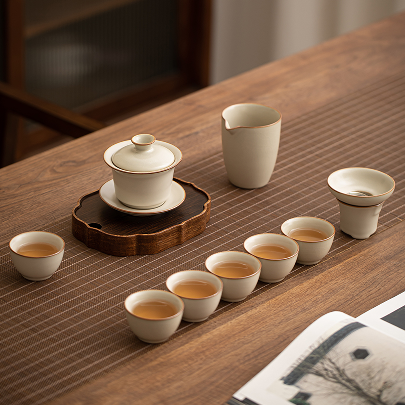 汝窑功夫茶具套装中式小型泡茶器家用客厅陶瓷泡茶壶盖碗轻奢整套