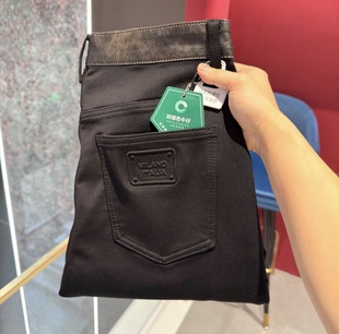 男士轻奢商务时尚潮流欧货直筒修身中腰真皮拼接牛仔裤弹力-85760