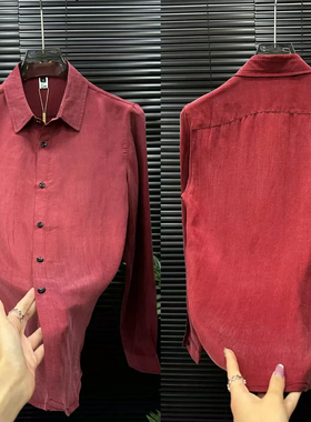 新品秋季新款男士轻奢纯色修身薄款衬衫长袖百搭时尚百搭款-88156