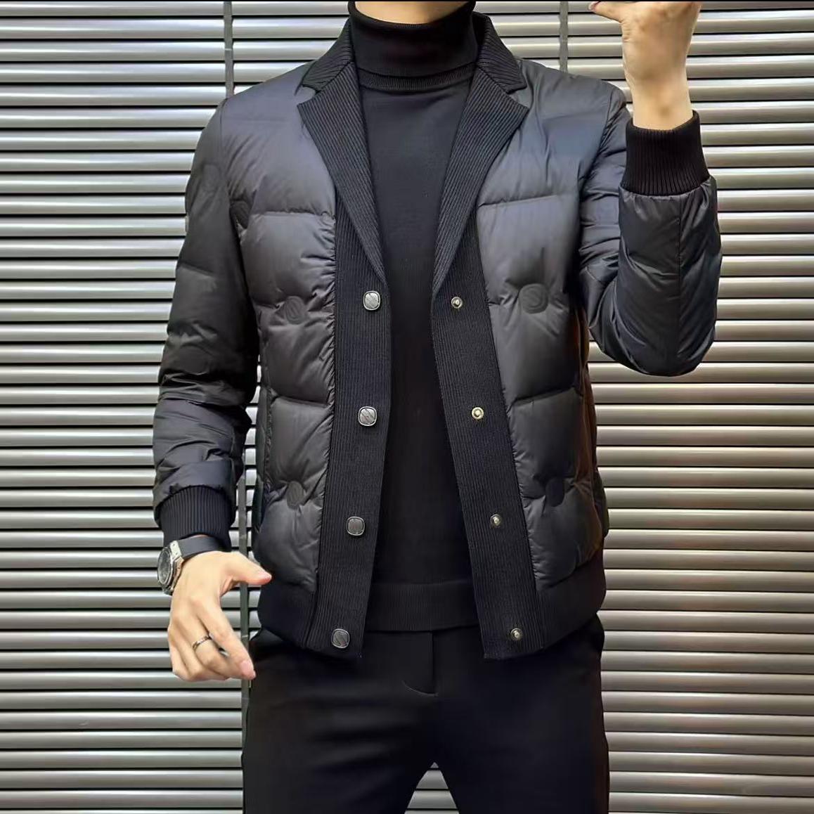 冬季新款男装时尚潮流休闲运动流行欧货西装领白鸭绒羽绒服夹克