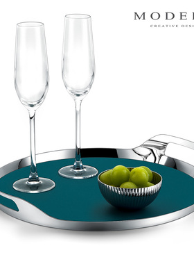 摩登MODERN轻奢北欧西餐餐盘不锈钢圆形酒店托盘家用新居乔迁礼物