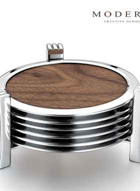 摩登MODERN原创黑胡桃木水晶钻石功夫茶杯垫托玻璃水杯子垫隔热垫