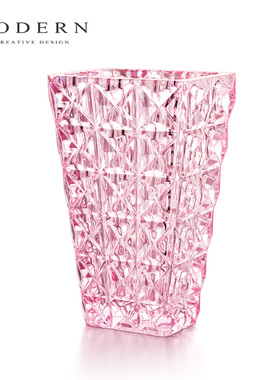 摩登MODERN轻奢粉色透明水晶玻璃花瓶时尚简约插花摆件乔迁礼物