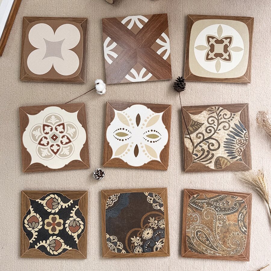 法式复古风木纹花砖中古风卫生间瓷砖厨房咖啡厅餐厅阳台庭院地砖