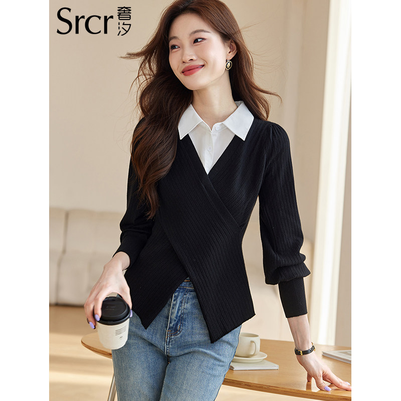 早春假两件衬衫领针织衫女2025新款春秋设计感小众高级感修身上衣