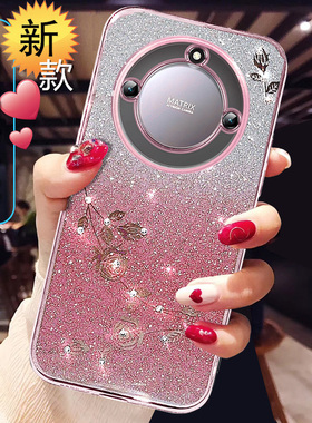 适用荣耀X40手机壳女新款x50曲屏pro适用华为honorX70的壳硅胶套RMO—AN00透明镜头全包50GT防摔软外壳薄钻