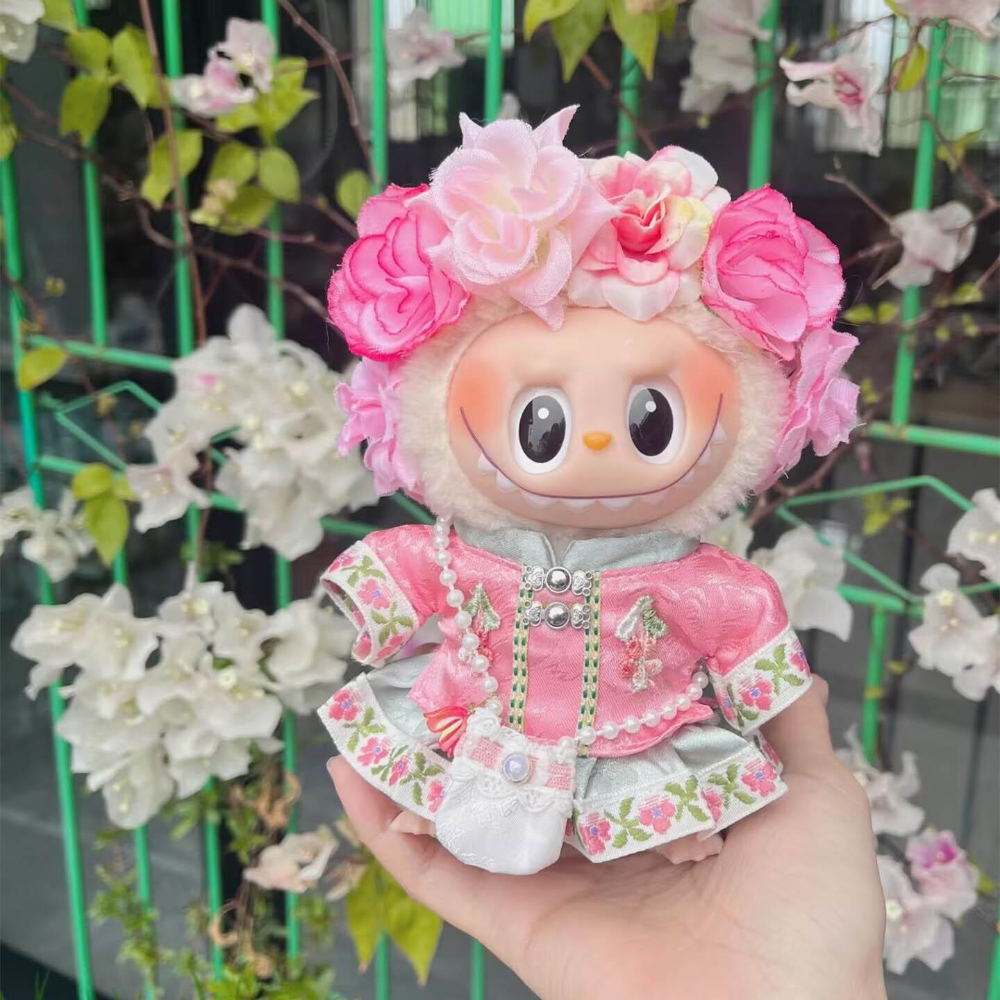 拉布布娃衣labubu玩偶衣服簪花娃衣一二三代公仔搪胶夏季手工服装
