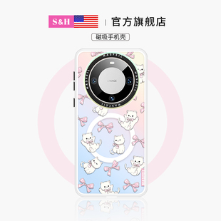 SHEHENG ×蝴蝶结小猫咪mate70pro适用于华为手机壳mate40变色m50p防摔高端秋冬新mate60磁吸支架30Pro外壳
