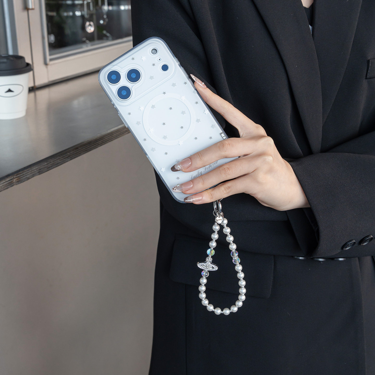 SHEHENG × 西太后水晶珍珠手机挂链挂绳短款挂链绳子适用苹