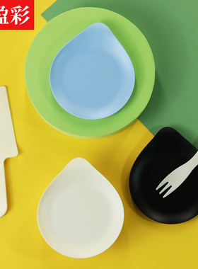 一次性刀叉盘套装加厚塑料刀叉纸盒装生日蛋糕餐具白色水滴盘组合