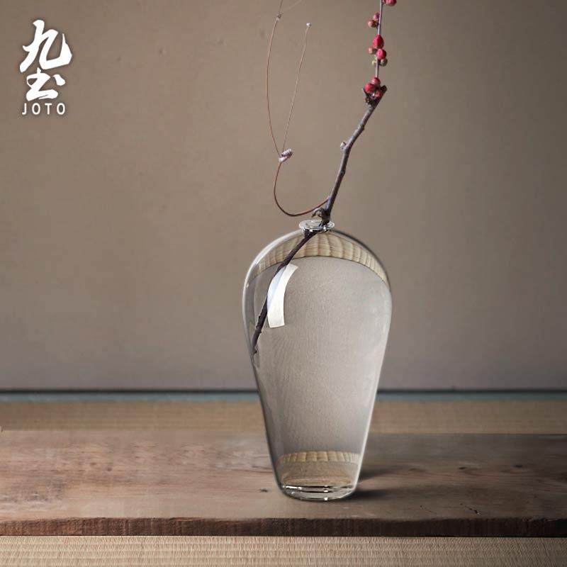 九土日式禅意玻璃花瓶水培透明花器插花梅瓶客厅侘寂风小花瓶摆件
