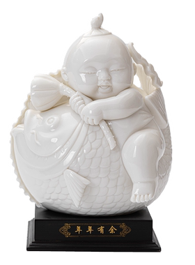 陶瓷摆件年年有余童子金鱼