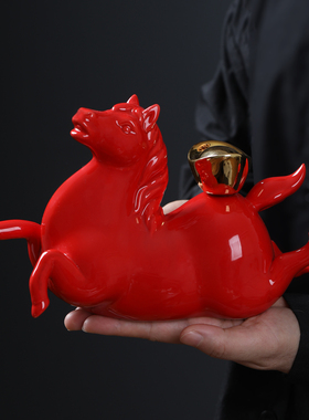 马上有钱红色陶瓷生肖马年装饰品客厅电视柜摆件乔迁本命新年礼物