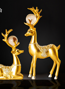 梅花情侣鹿摆件家居饰品电视柜装饰酒柜客厅现代轻奢高档乔迁礼品