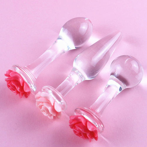 Petal shaped anal plug female glass dildo back massager gla