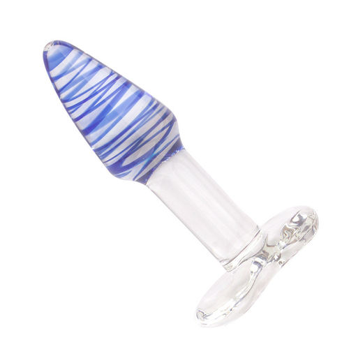 Crystal glass blue dildo anal plug, back court pull bead, f
