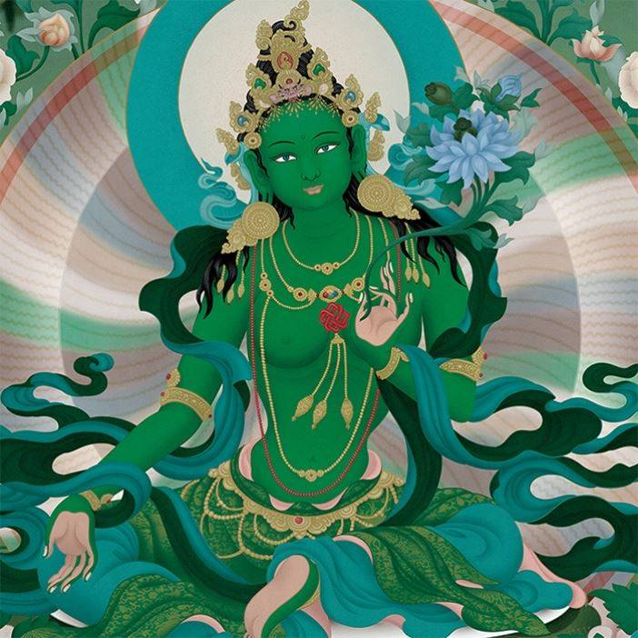 度母之主尊观世音菩萨化身绿度母能救八种苦难圣救度佛母唐卡挂画