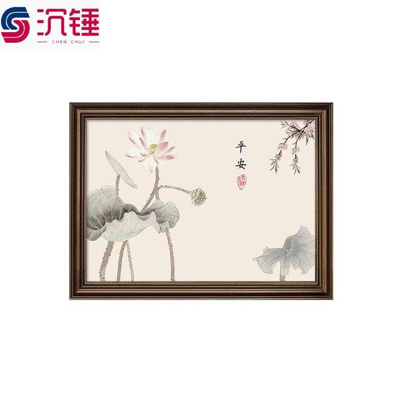 新款新中式餐厅荷花装饰画油画饭厅创意2024新款背景墙壁画中国风图片