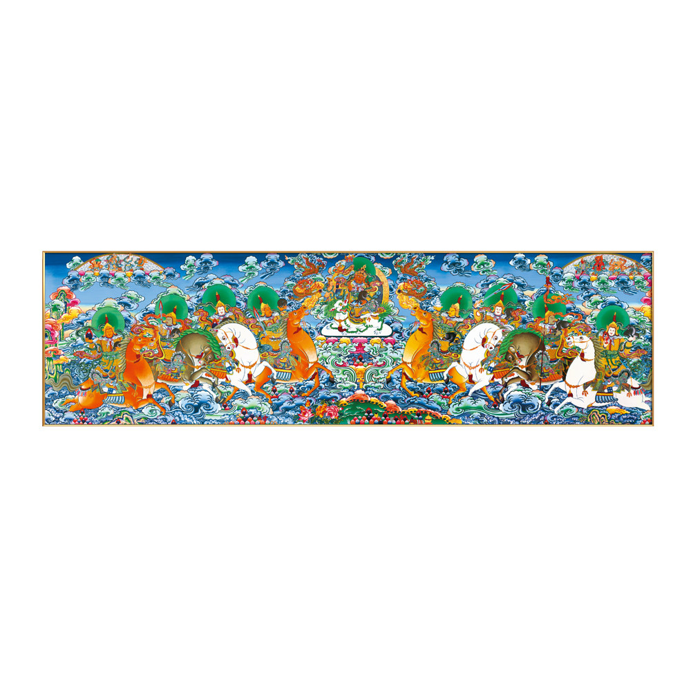 网红藏传唐卡佛像装饰画八马财神财宝天王客厅横幅壁画佛堂中堂画