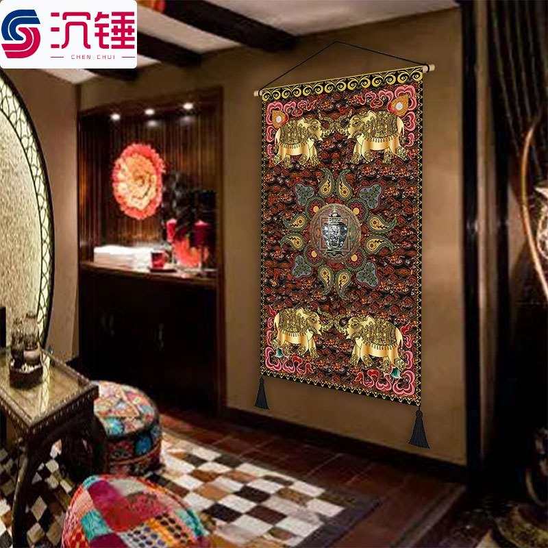 民宿客栈民族风复古坛城花纹大象布艺装饰画房间墙壁床头挂画挂布图片