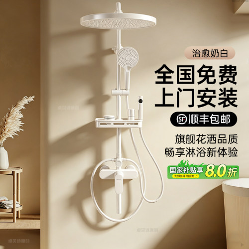 包安装精铜淋浴花洒套装家用卫生间增压喷头洗沐浴奶白色国家补贴