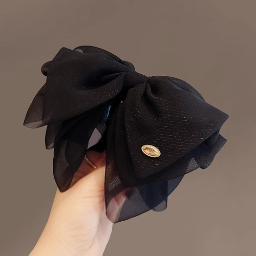 蝴蝶结半扎发折叠抓夹雪纱简约