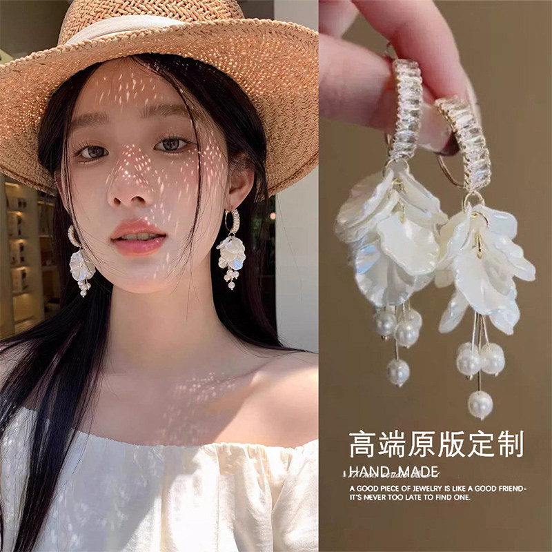YaoYiZun长款珍珠流苏耳圈耳环女高级感轻奢耳扣气质度假风耳饰品