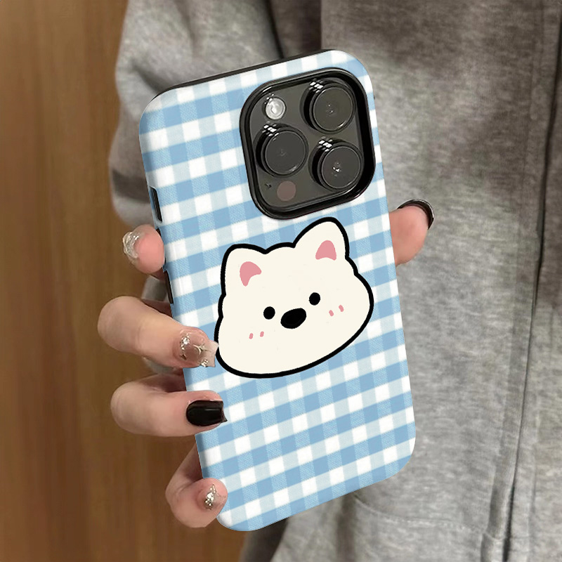蓝格纹卡通西高地小狗适用苹果16手机壳iPhone16promax新款15二合一14软壳13外壳12菲林11好看保护套手机套