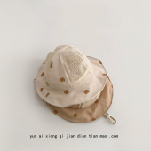 儿童帽子夏季 可爱小熊薄网眼透气大帽檐遮阳帽宝宝渔夫帽防晒 韩版