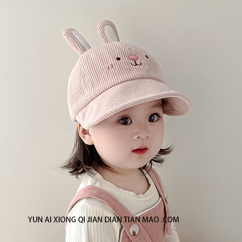婴儿遮阳帽子冬季厚款男女童灯芯绒鸭舌帽小童宝宝防晒保暖渔夫帽