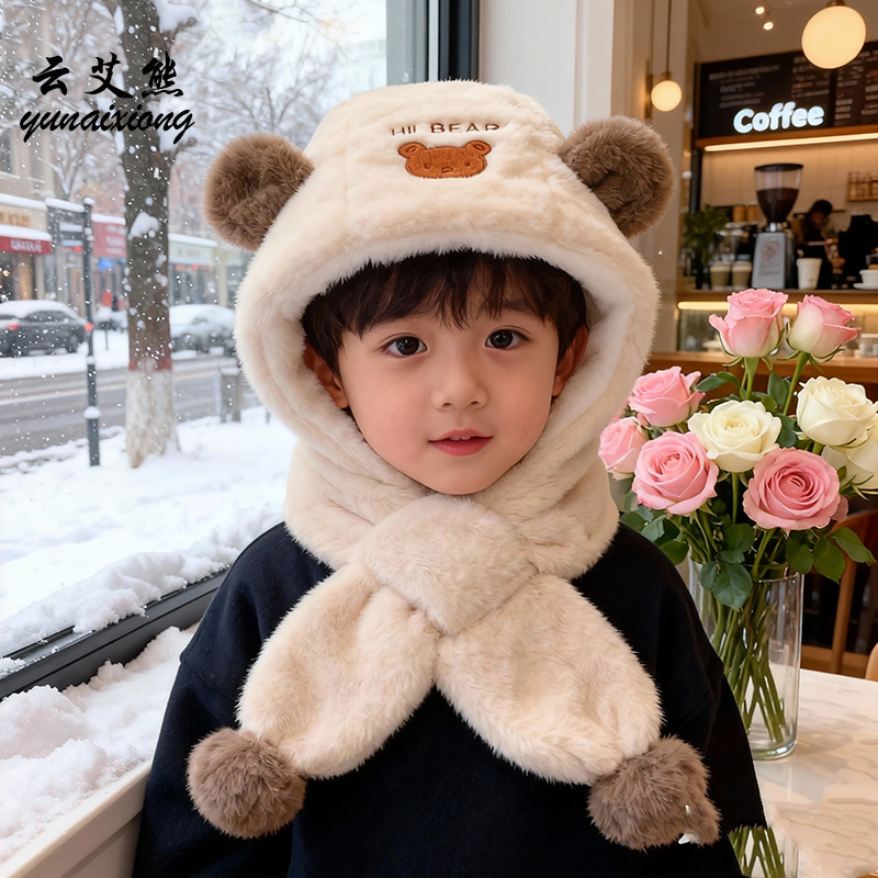 宝宝帽子秋冬男女童毛绒围脖