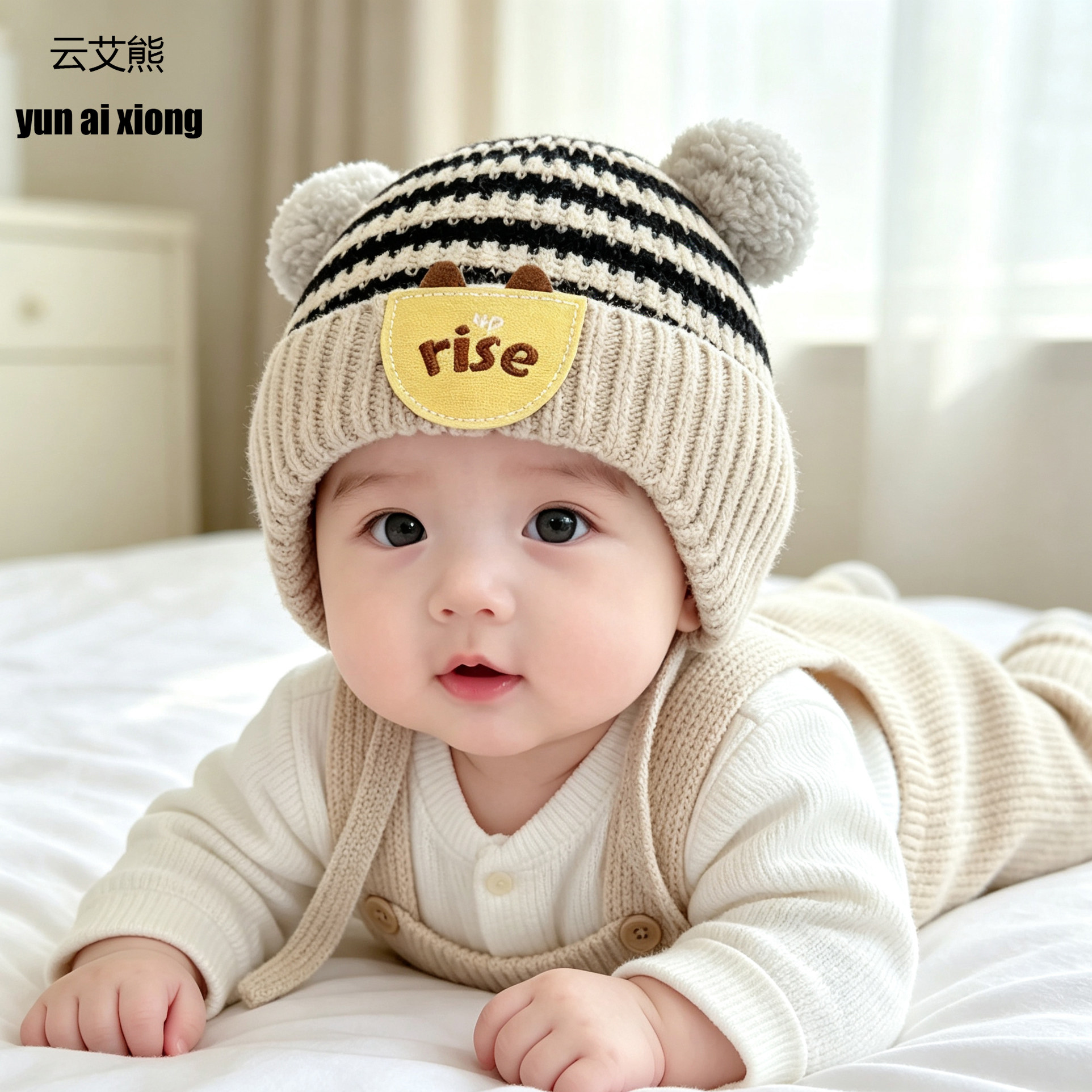 婴幼儿帽子秋冬季保暖加厚针织护耳帽男女宝宝小月龄防风毛线帽潮