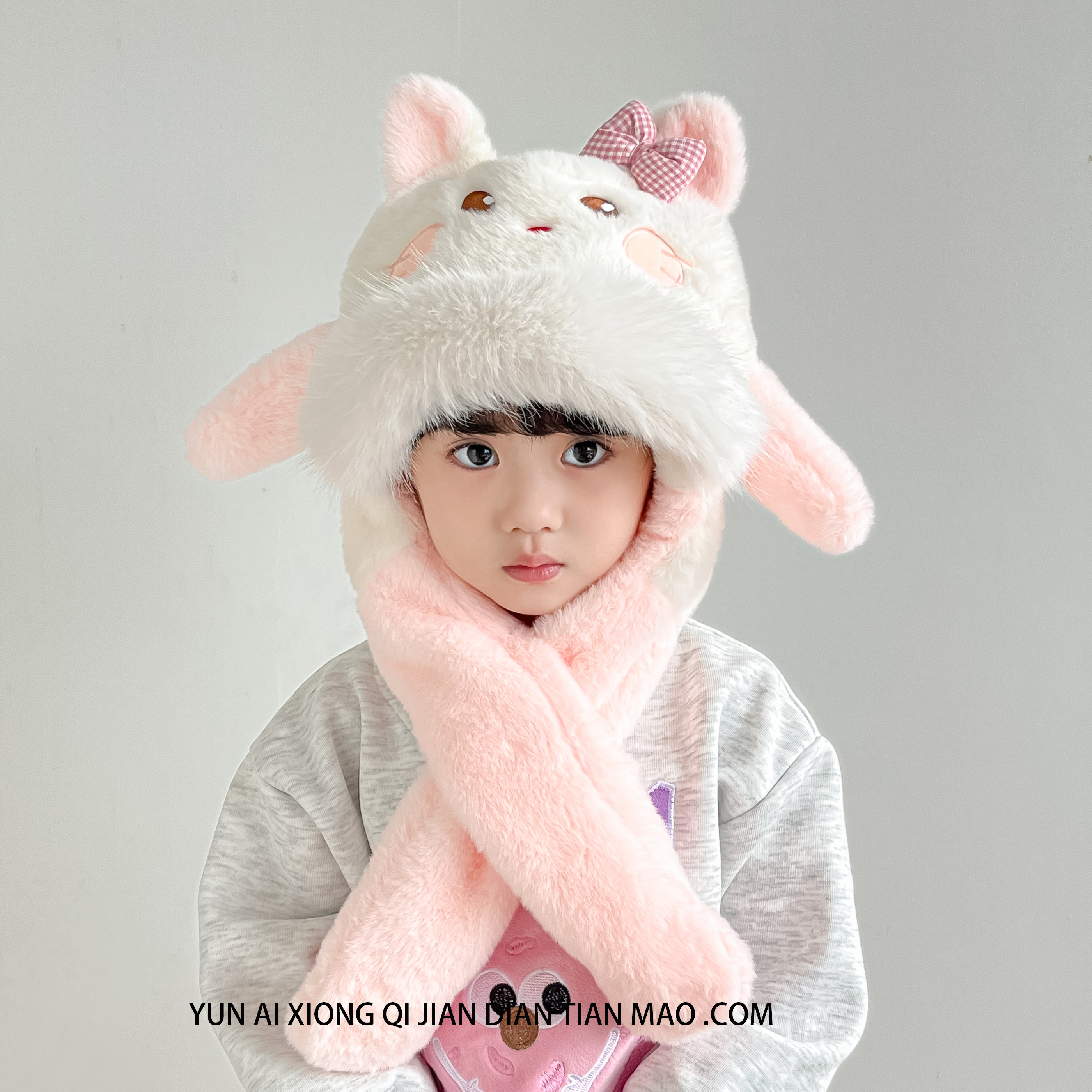 儿童帽子围巾一体帽冬季加厚毛绒