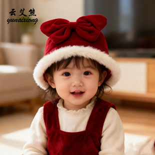 儿童帽子秋冬季宝宝毛绒帽保暖加厚防风盆帽男女童渔夫帽蝴蝶结