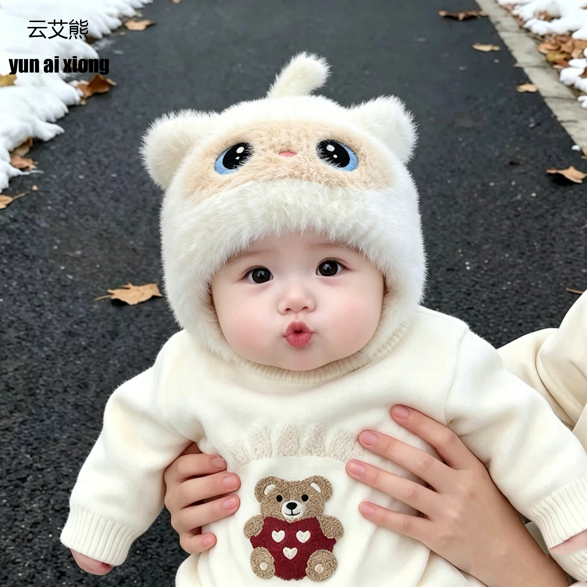 婴儿帽子秋冬季保暖加厚针织毛绒护耳帽男女宝宝小月龄毛线帽可爱