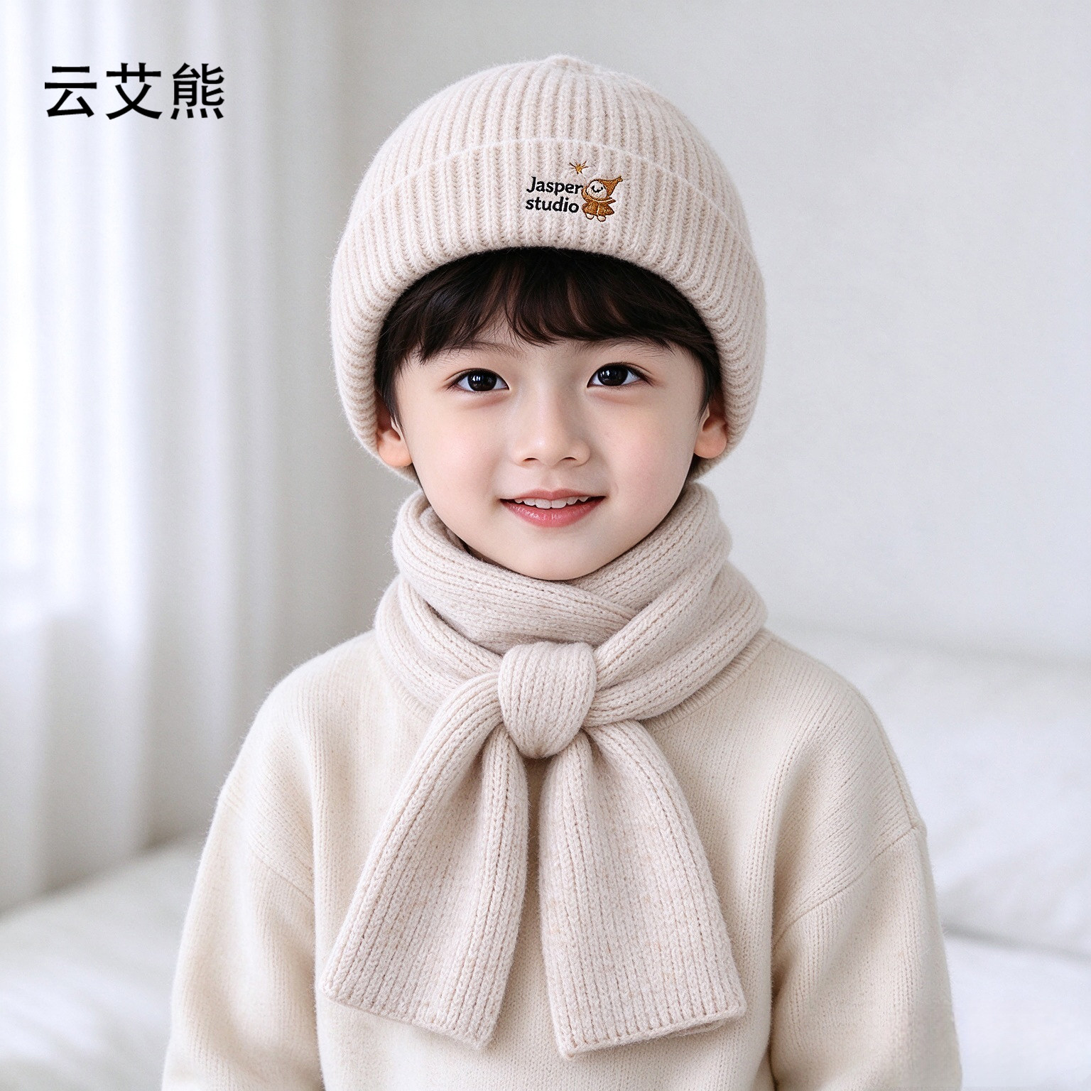 儿童帽子毛线帽围巾两件套秋冬季男女童保暖帽宝宝套头针织帽可爱