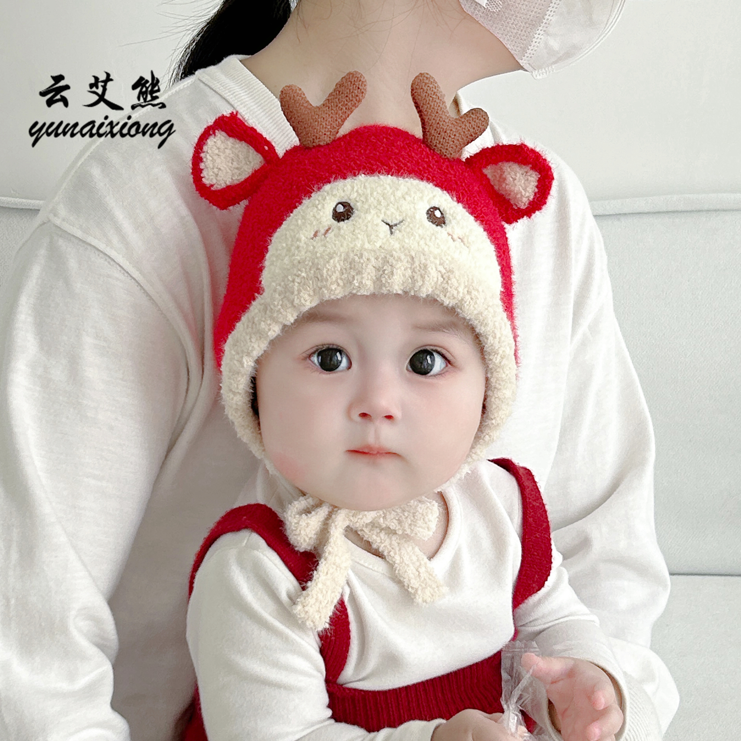 婴儿帽子春秋季超萌鹿角针织小月