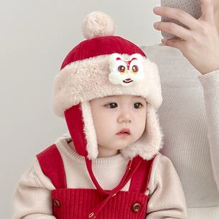 婴儿帽子秋冬款地主帽男女宝宝红色周岁新年保暖加厚瓜皮帽雷锋帽