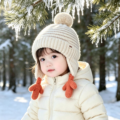 云艾熊冬季加厚婴儿保暖毛线帽