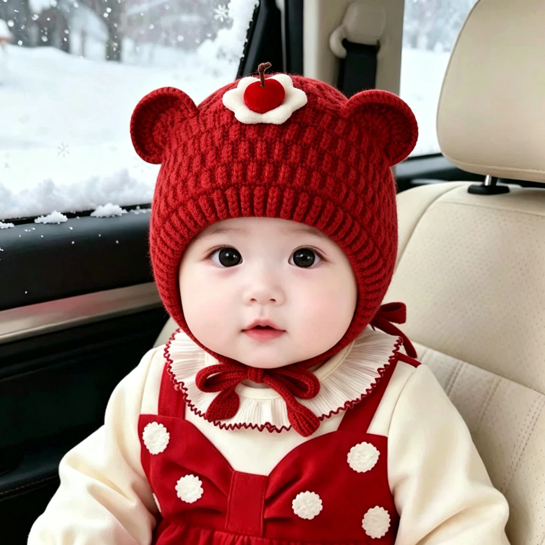 婴儿帽子秋冬季新生女宝宝毛线针织护耳帽冬小女童小月龄男童保暖
