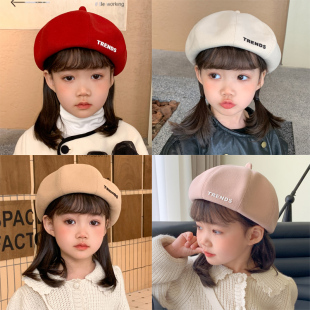 画家帽子时尚 女童贝雷帽春秋款 女宝宝八角帽日系原宿风南瓜帽冬季