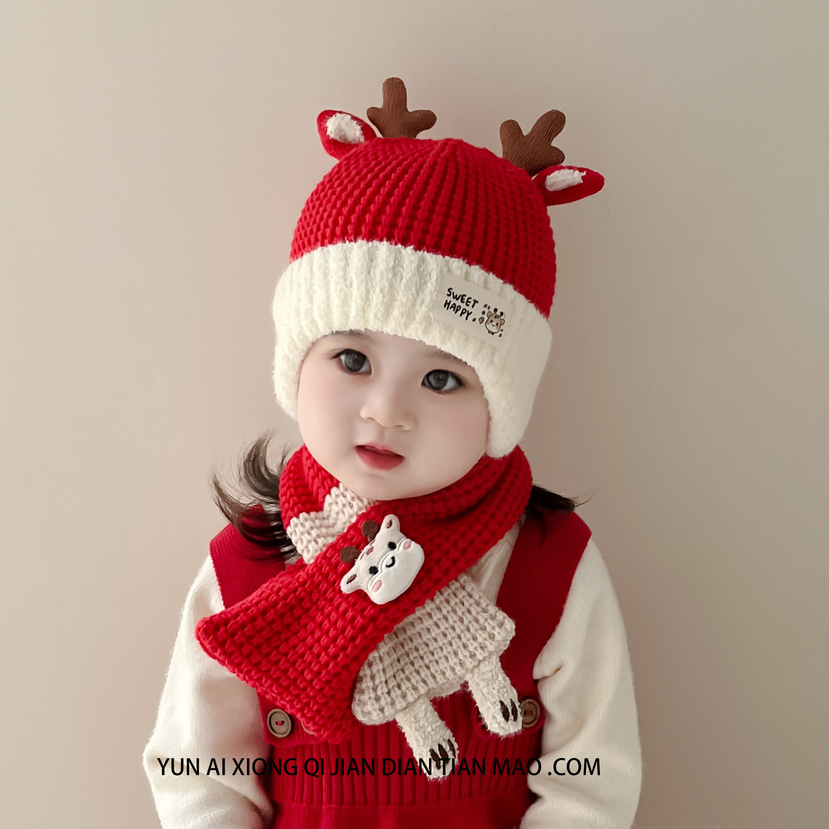 宝宝帽子秋冬儿童红色男女童围巾婴儿可爱鹿角护耳加厚保暖毛线帽,童装/婴儿装/亲子装,帽子,淘宝优惠券,粉丝福利购,淘宝优惠卷