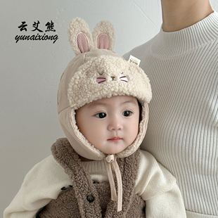 加绒婴儿帽子宝宝秋冬季兔子男童雷锋帽女童护耳帽儿童保暖帽幼儿